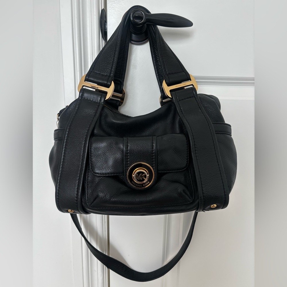 Michael Kors Black Shoulder Bag with Gold Accents
